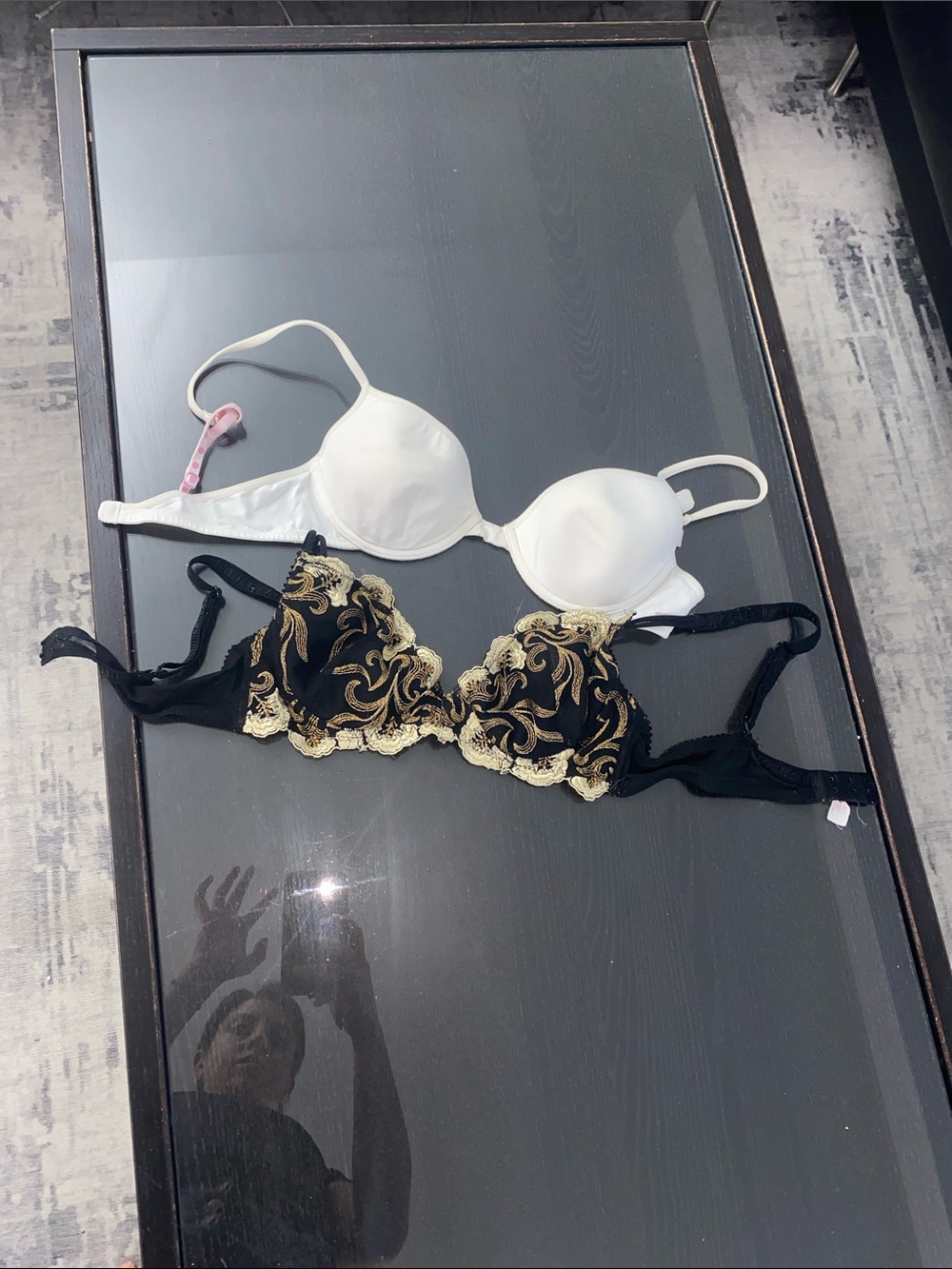 White Molded Cup Bra and Black Gold Embroidered Bra - Women Intimates